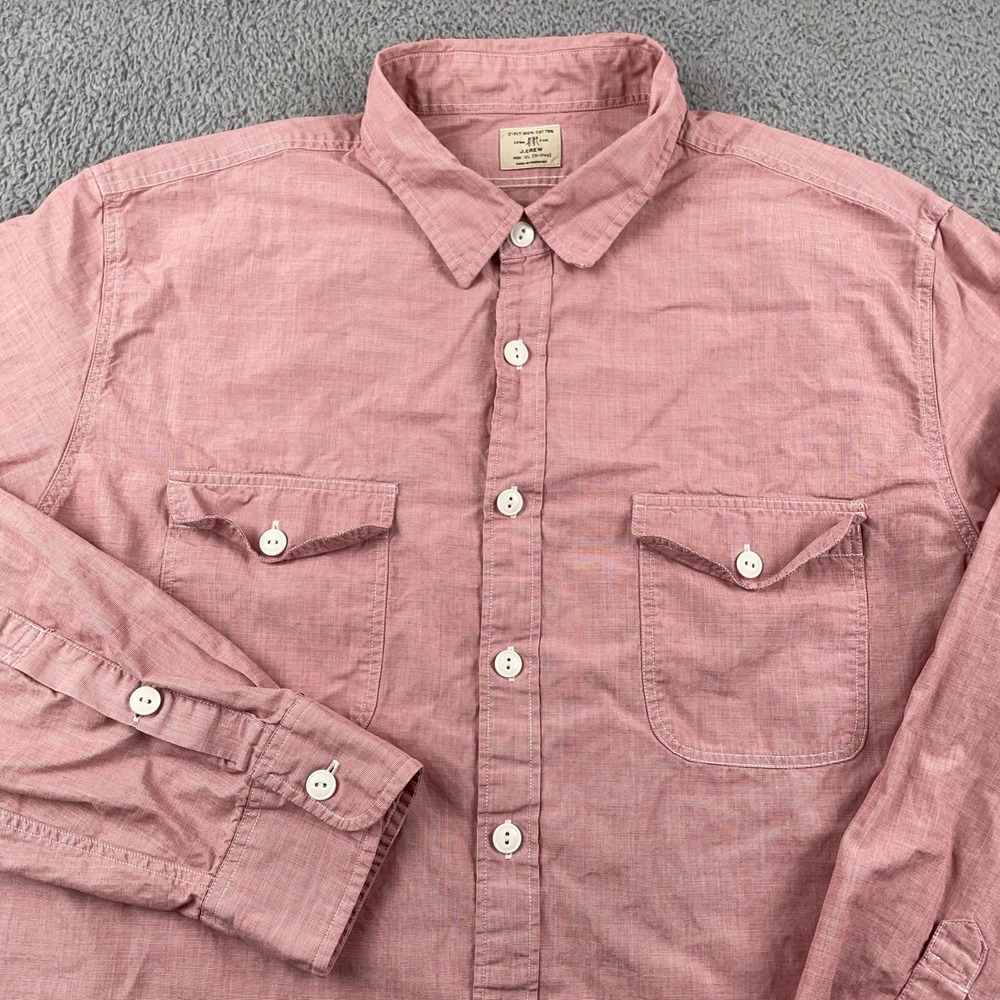 J Crew Shirt Mens XL Red 2-Ply Cotton Long Sleeve Button Front Dual Pockets
